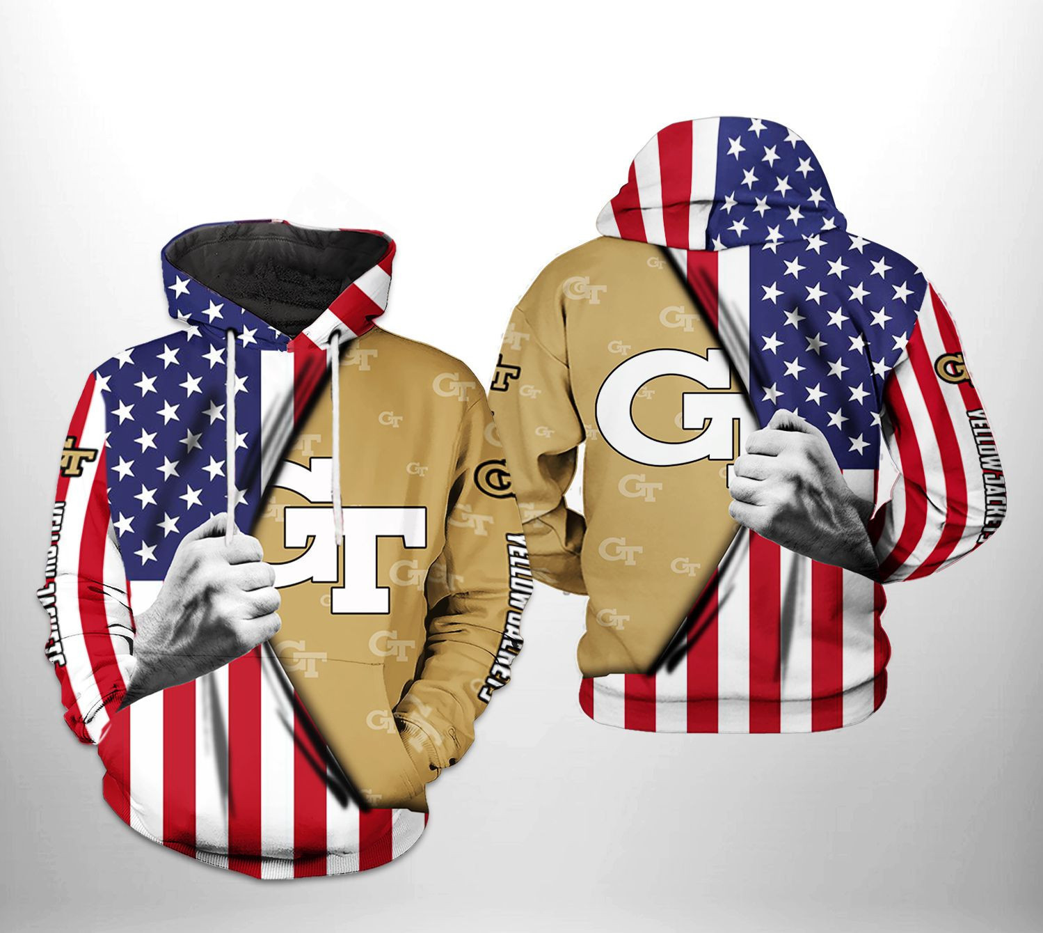 Georgia Tech Yellow Jackets NCAA US FLag 3D All Over Print Hoodie, Zip Hoodie