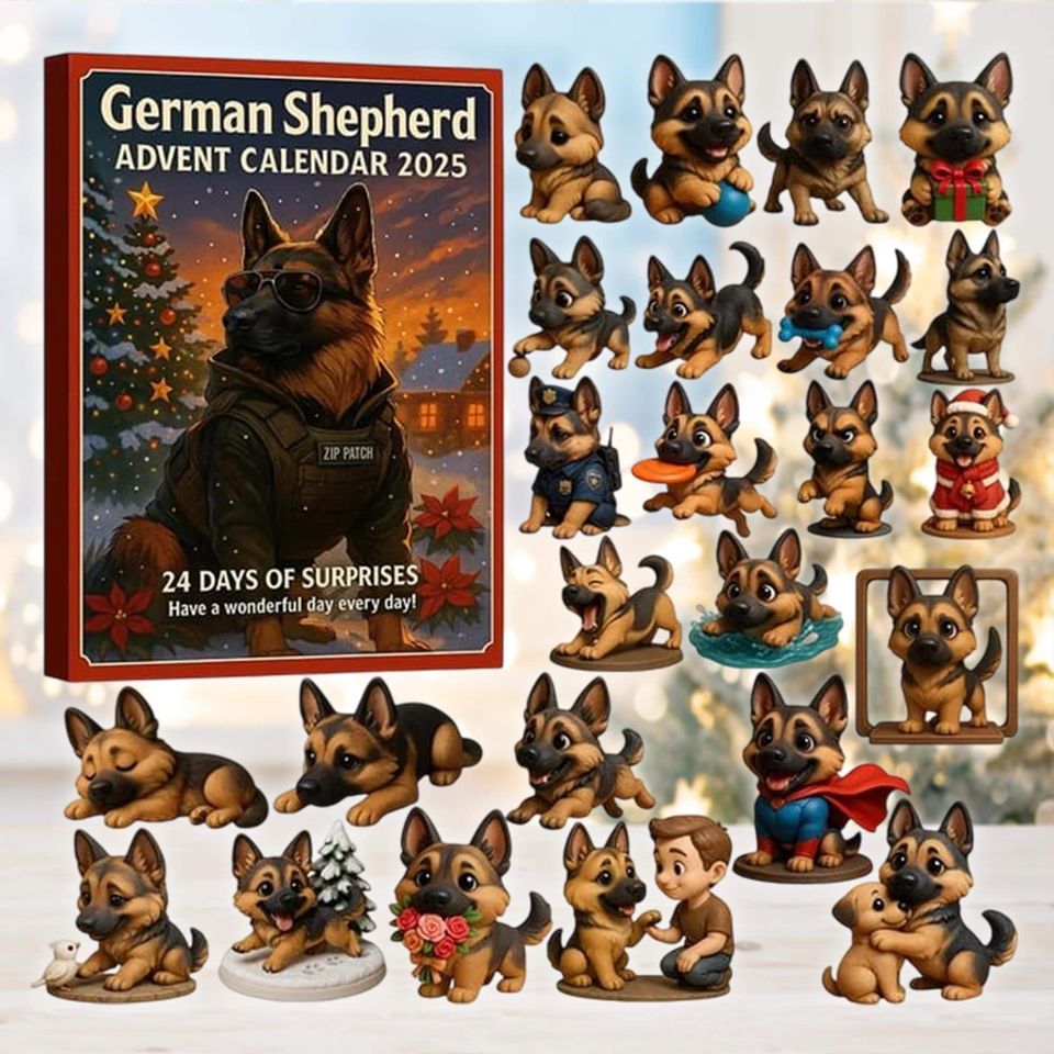 German Shepherd Advent Calendar 2025, Mini Dog Figurine Set, Christmas Countdown Gift, Puppy Lover Decor
