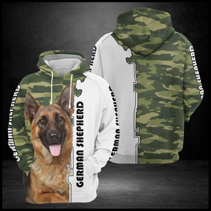 German Shepherd Camo Pattern 3D All Over Print Hoodie, Zip Hoodie
