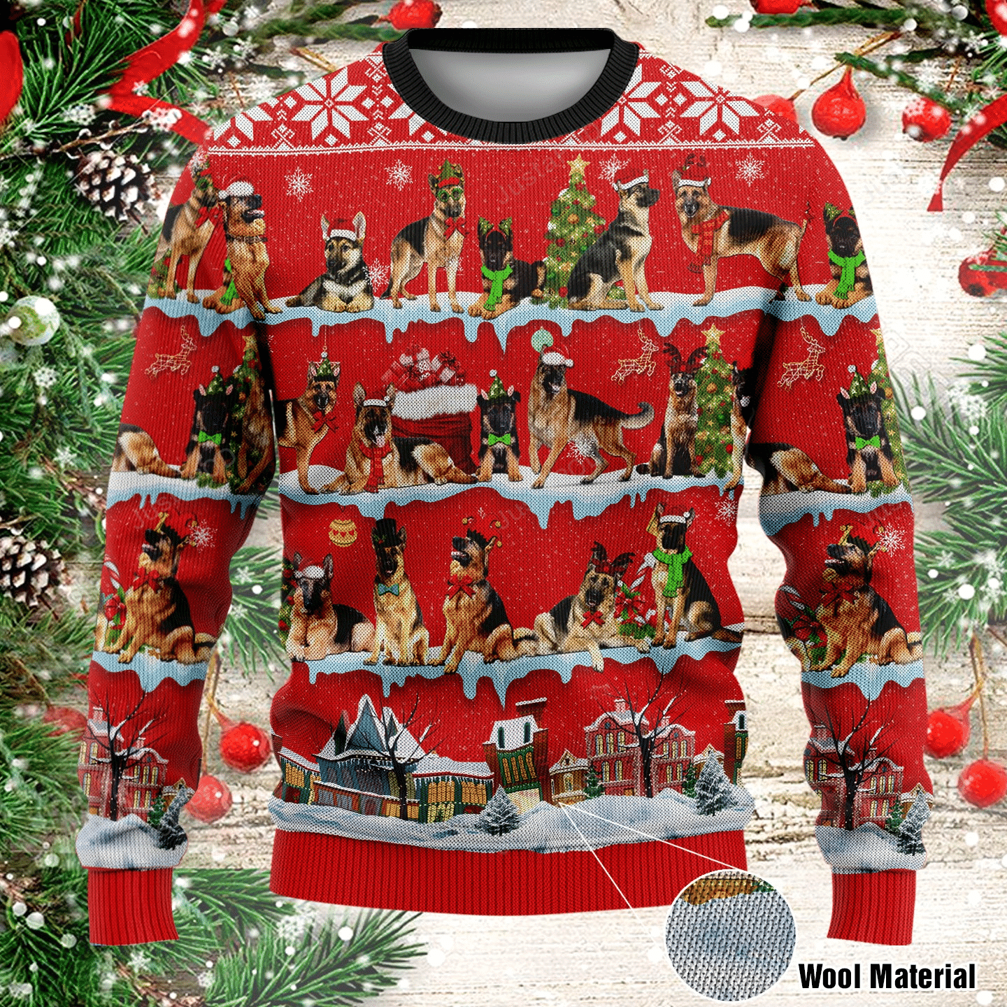 German Shepherd Christmas Ugly Christmas Sweater Adult 3D Funny Matching for family