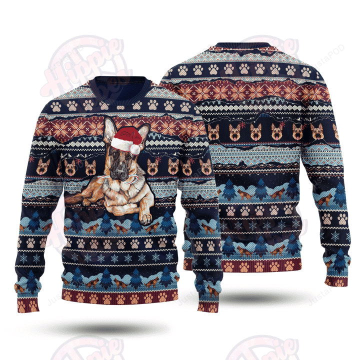 German Shepherd Dog And Christmas Ugly Christmas Sweater Adult 3D Funny Matching for family