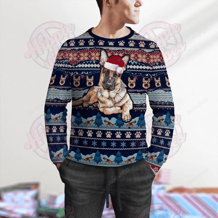 German Shepherd Dog And Christmas Ugly Christmas Sweater Adult 3D Funny Matching for family - Image 2