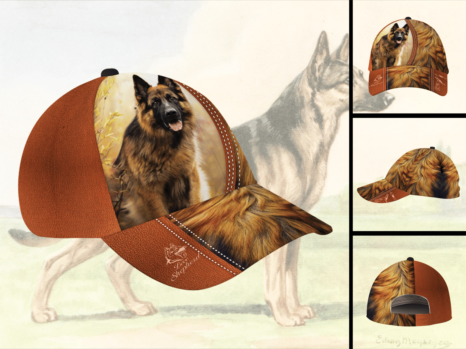 German Shepherd Dog Leather Hat Classic Cap Trucker Hats Custom Hats Gifts For Men & Women