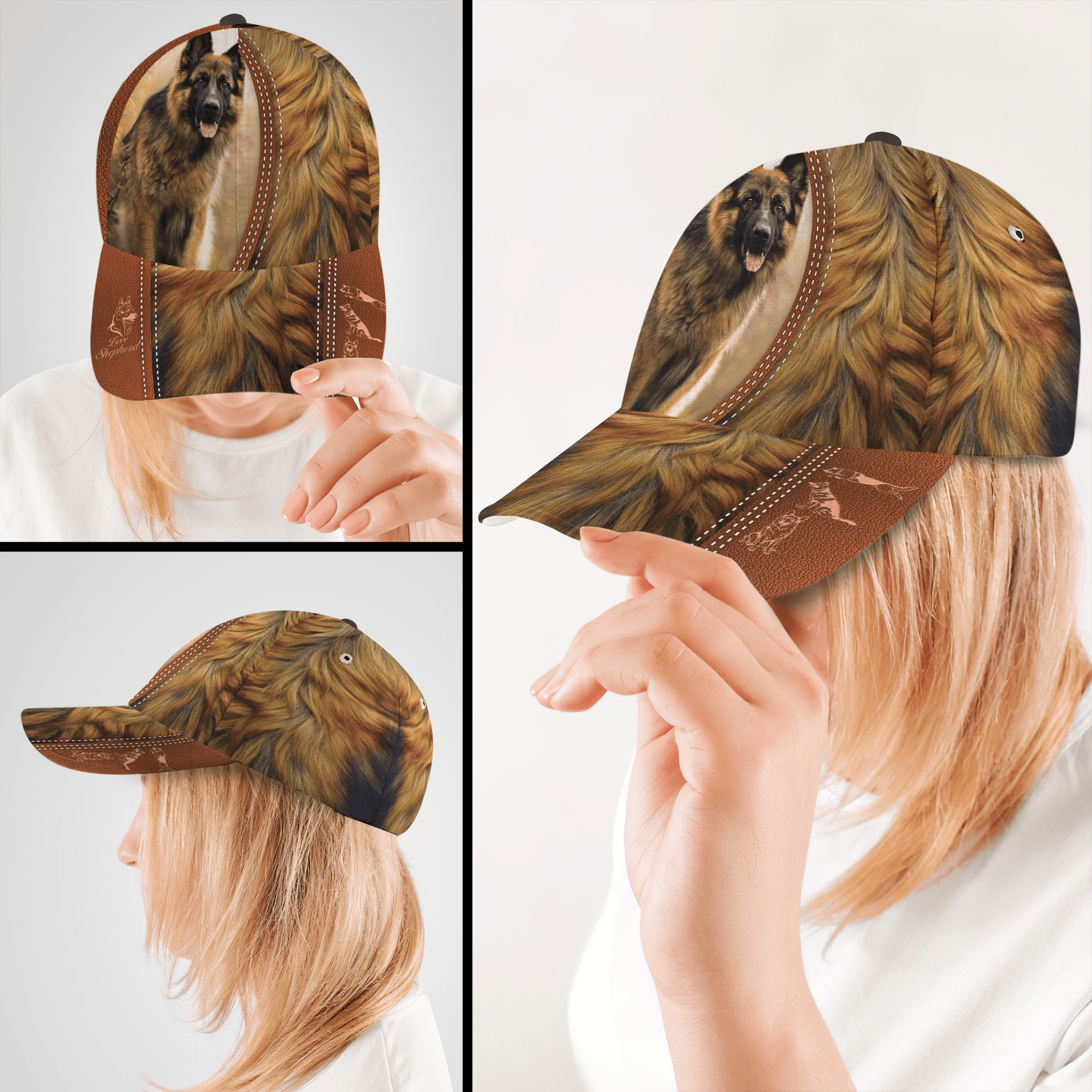 German Shepherd Dog Leather Hat Classic Cap Trucker Hats Custom Hats Gifts For Men & Women