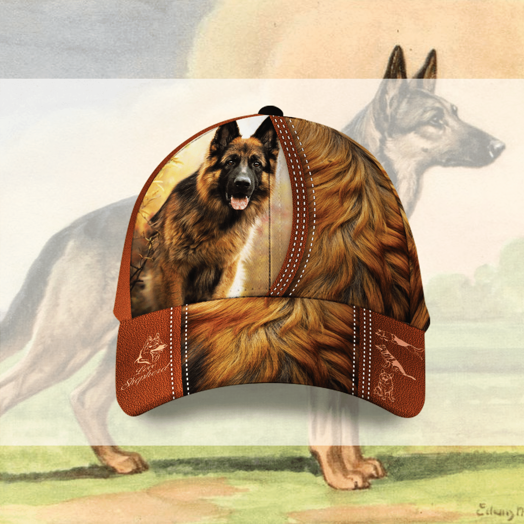 German Shepherd Dog Leather Hat Classic Cap Trucker Hats Custom Hats Gifts For Men & Women