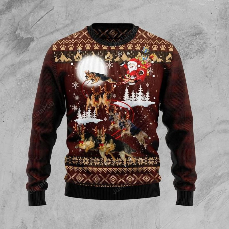 German Shepherd Dog Santa Clause Ugly Christmas Sweater Adult 3D Funny Matching for family