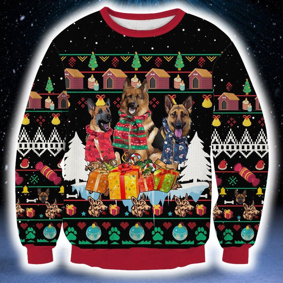 German Shepherd Dog Ugly Christmas Sweater Adult 3D Funny Matching for family