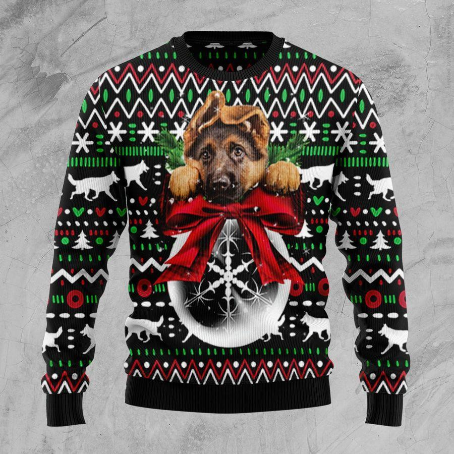 German Shepherd Dog Xmas Ball Ugly Christmas Sweater Adult 3D Funny Matching for family