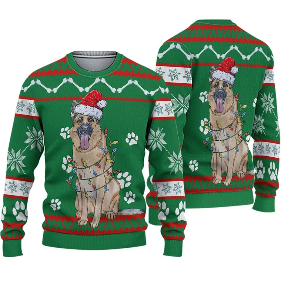 German Shepherd Green Ugly Christmas 3D Sweater