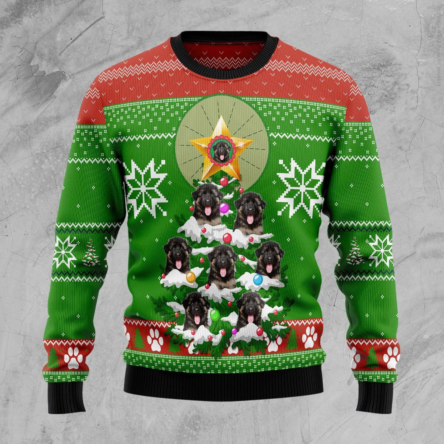 German Shepherd Pine Ugly Christmas Sweater Adult 3D Funny Matching for family