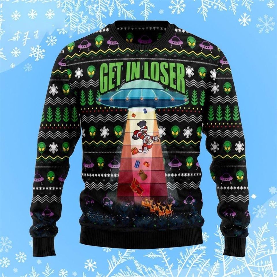 Get In Loser Alien Santa Claus Ugly Sweater, Santa Alien Ugly Christmas Sweater Gift, - Image 2