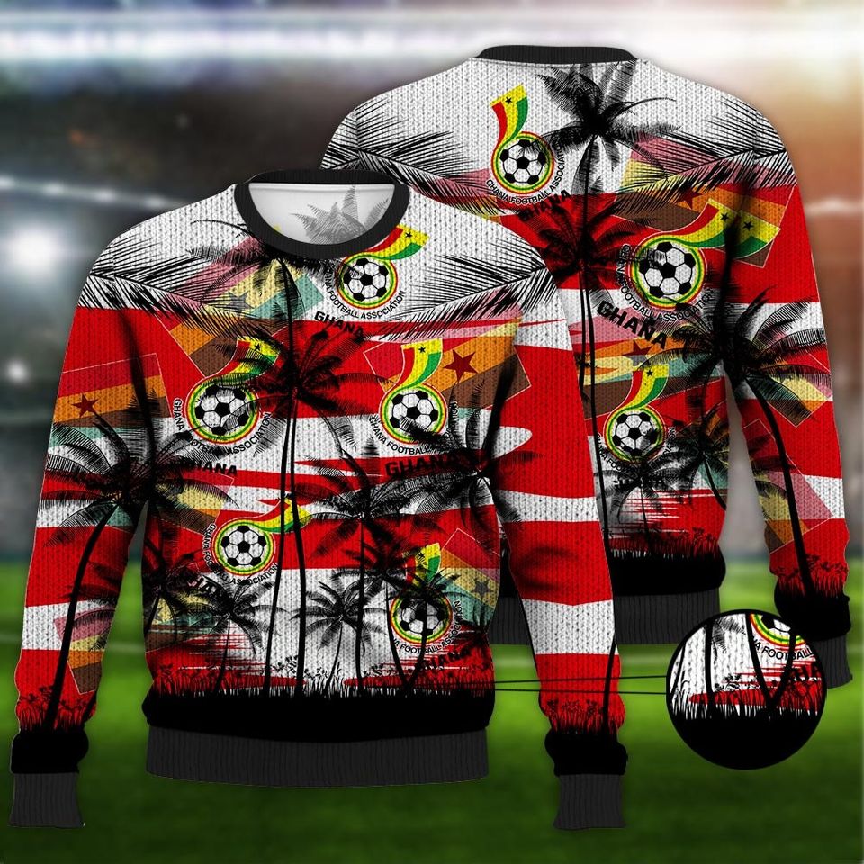 Ghana Coconut Pattern Hawaiian Soccer Team, Ghana World Cup 2022 3D Sweater