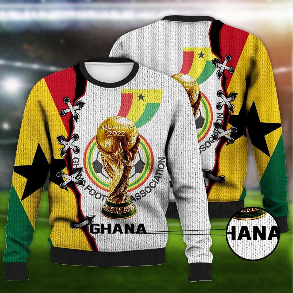 Ghana Flag National Soccer Team, Ghana World Cup 2022, Football Fans 3D Sweater