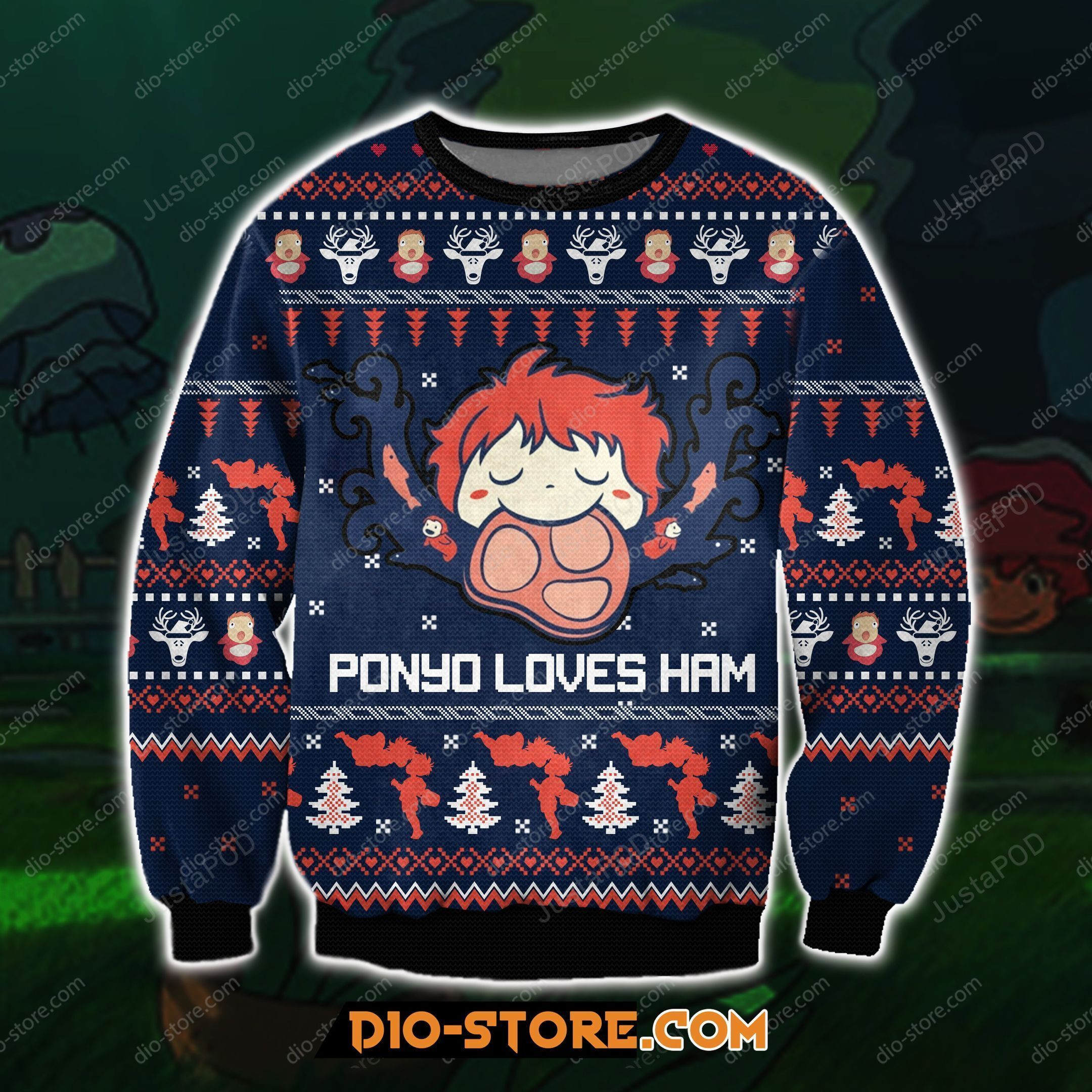 Ghibli Studio Ponyo Ugly Christmas Sweater Adult 3D Funny Matching for family