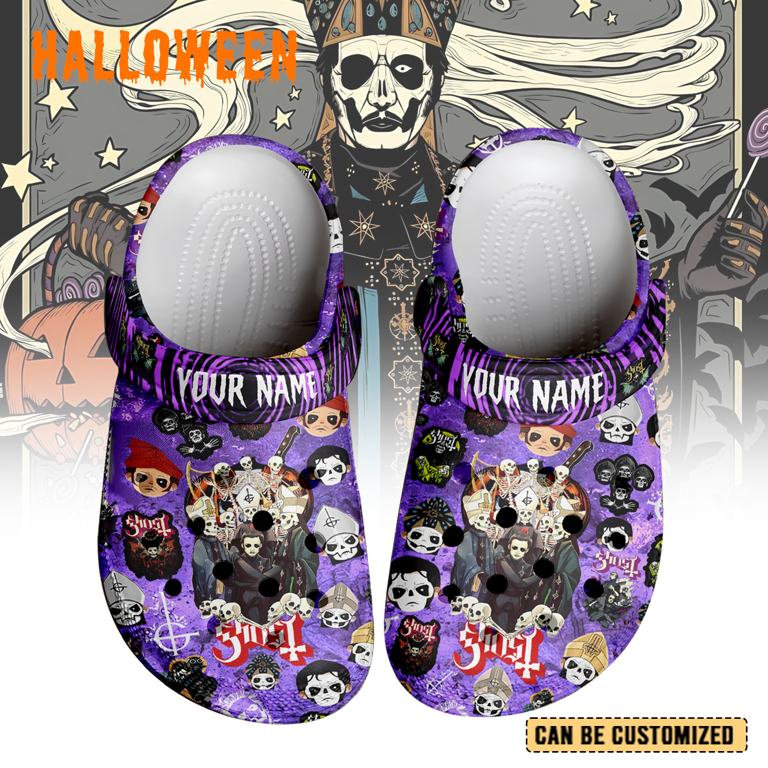 Ghost Band x Halloween Crocs Crocband Clogs Shoes Comfortable For Men Women and Kids