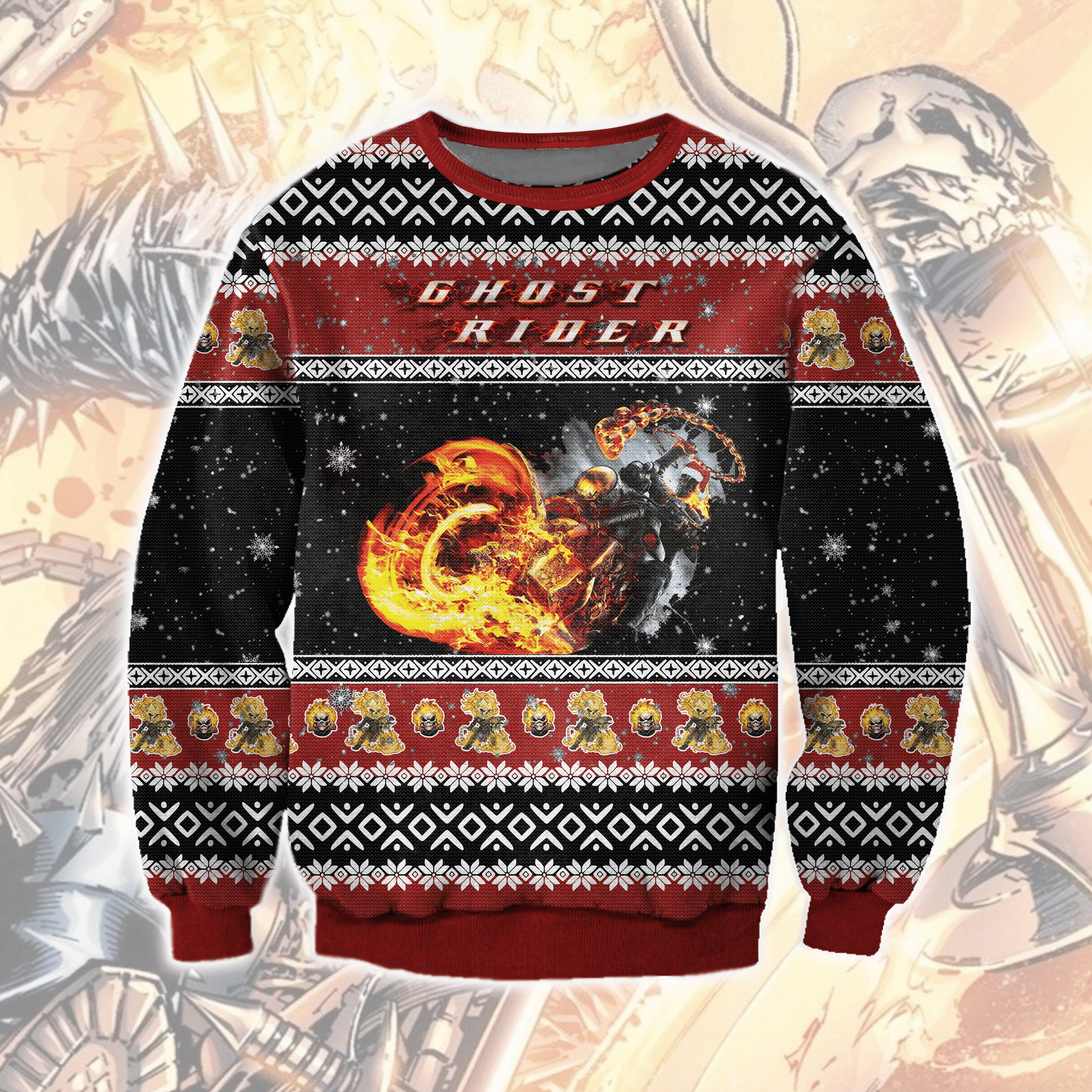 Ghost Rider Ugly Christmas Sweater Adult 3D Funny Matching for family