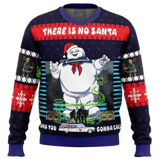 Ghostbusters Ugly Christmas Sweatshirt | Stay Puft Marshmallow Man Ugly Sweater - Image 9