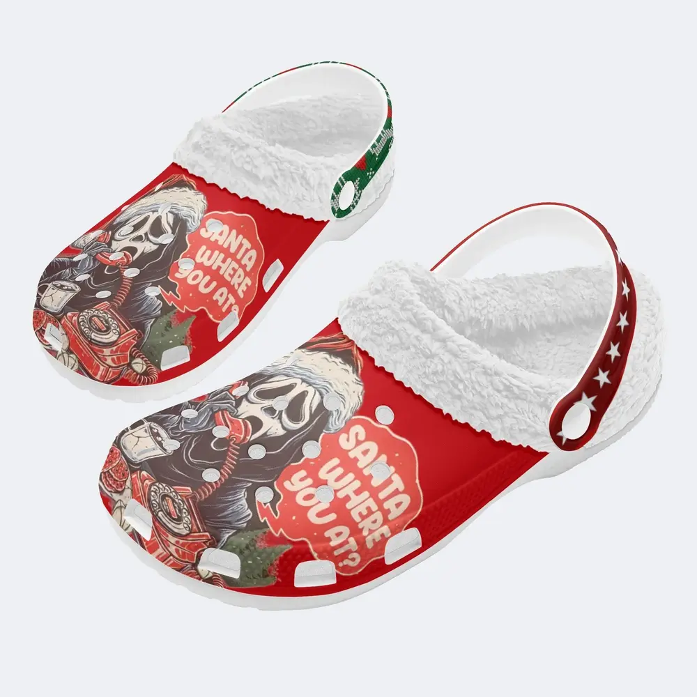 Ghostface Scream x Christmas Crocs Crocband Fleece Lined Clogs Shoes Comfortable For Men Women and Kids In Winter