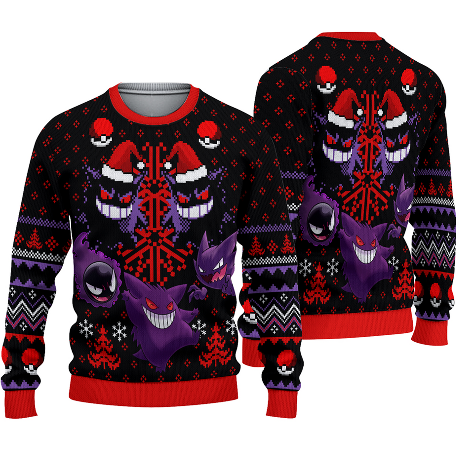 Ghosts Gengar Ghastly PKM Ugly Christmas Sweater