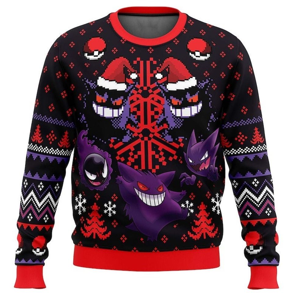 Ghosts Purple Ghastly Haunter Ugly Sweater, Funny Pocket Ghosts Santa Hat Xmas