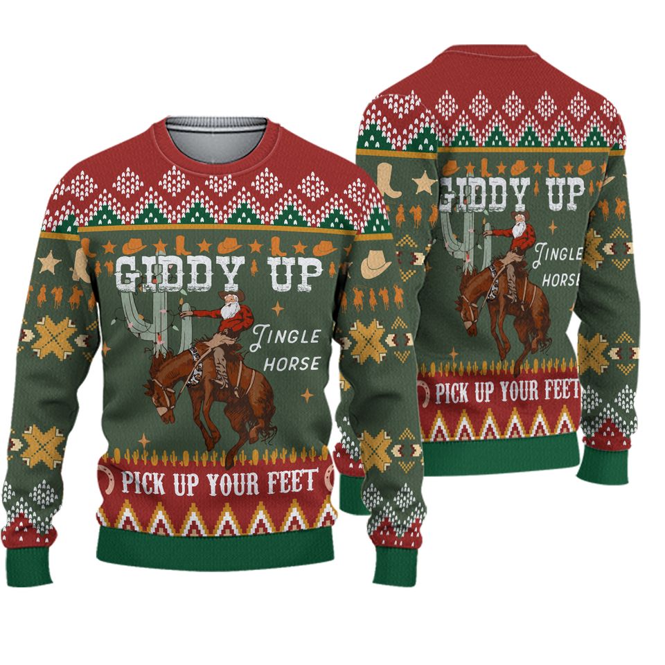 Giddy Up Jingle Horse Cowboy Christmas Ugly Sweater