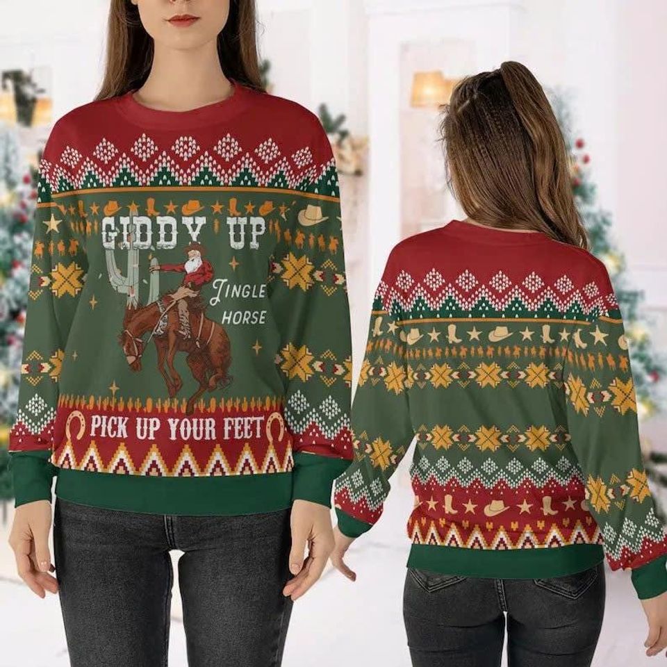Giddy Up Jingle Horse Cowboy Christmas Ugly Sweater