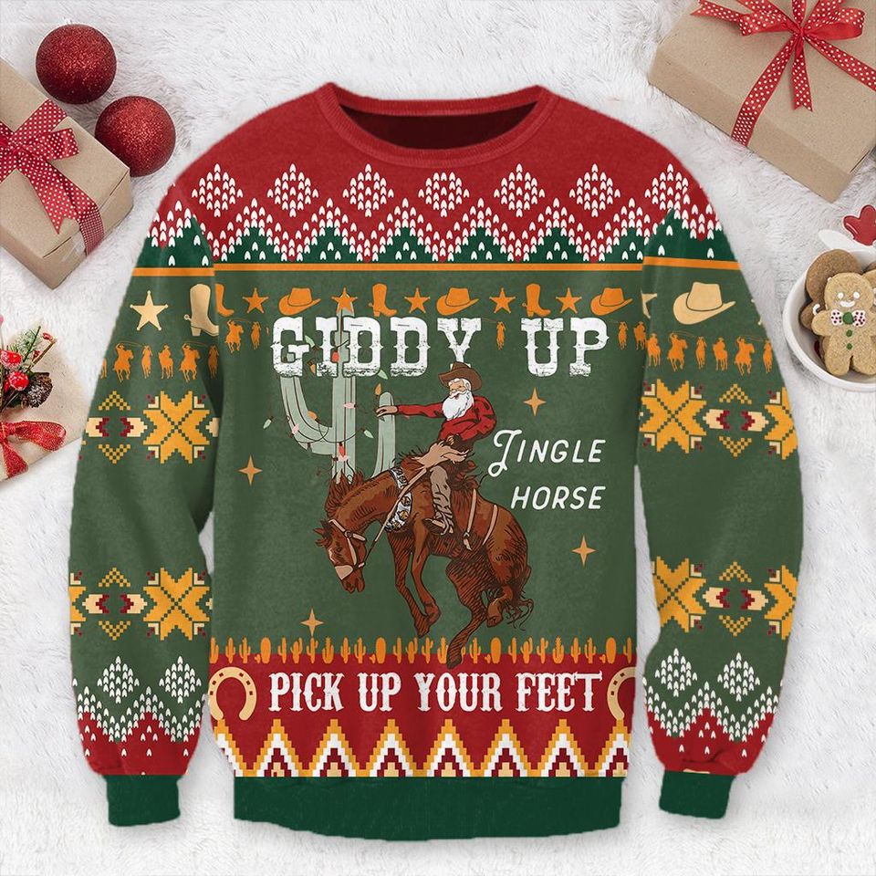 Giddy Up Jingle Horse Cowboy Christmas Ugly Sweater Cowboy Sweatshirt