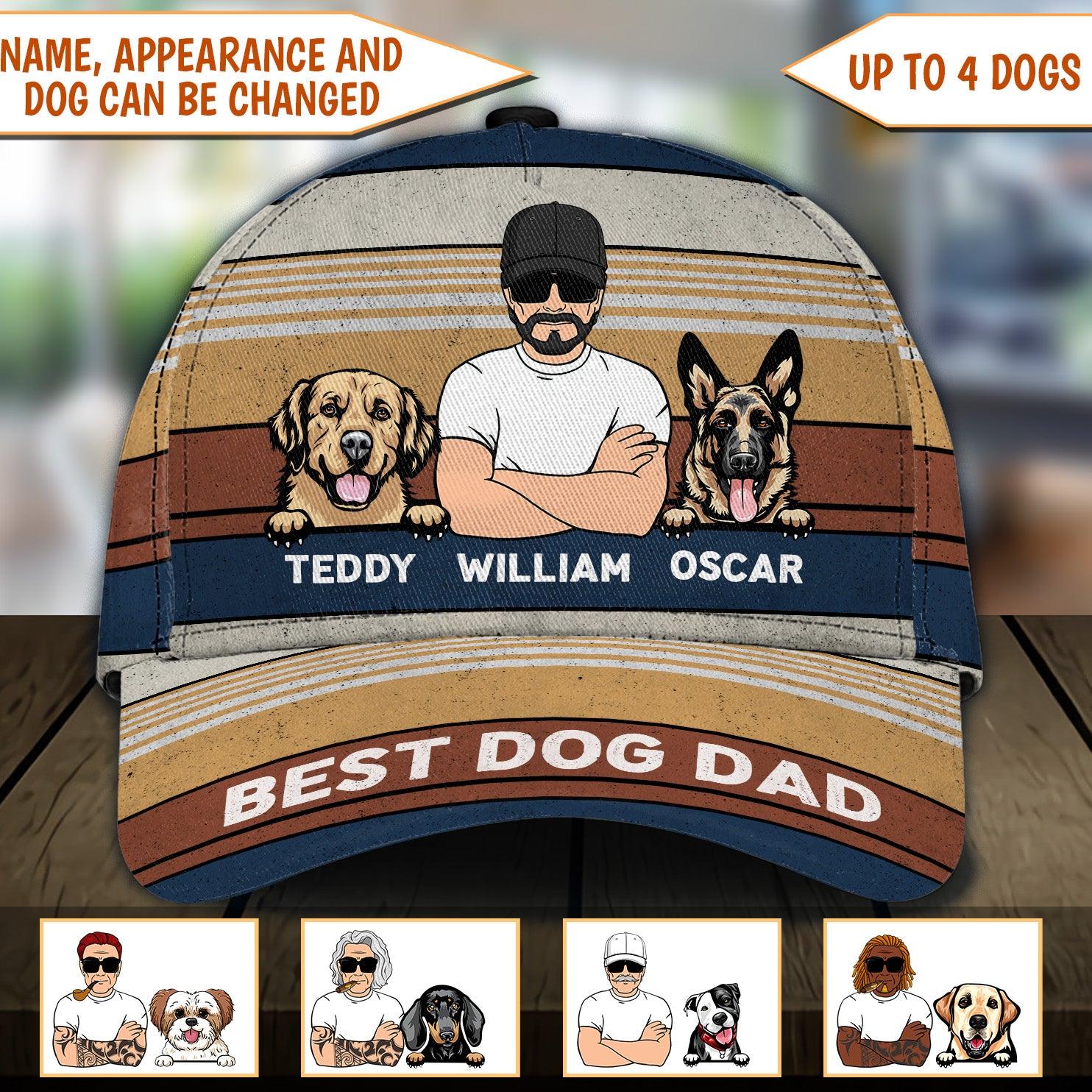 Gift For Father Best Dog Dad Personalized Classic Cap, Personalized Gift for Dog Lovers, Dog Dad, Dog Mom Trucker Hats Custom Hats Gifts For Men & Women