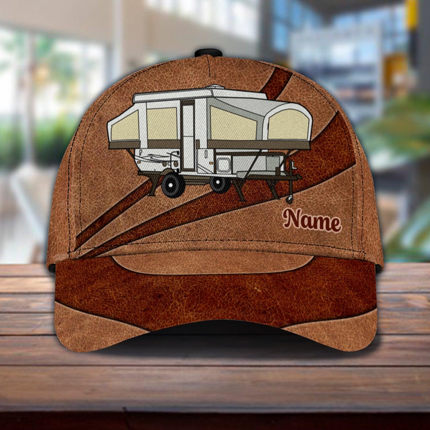 Gift for Father Camping All Brown Personalized Cap, Personalized Gift for Camping Lovers Trucker Hats Custom Hats Gifts For Men & Women