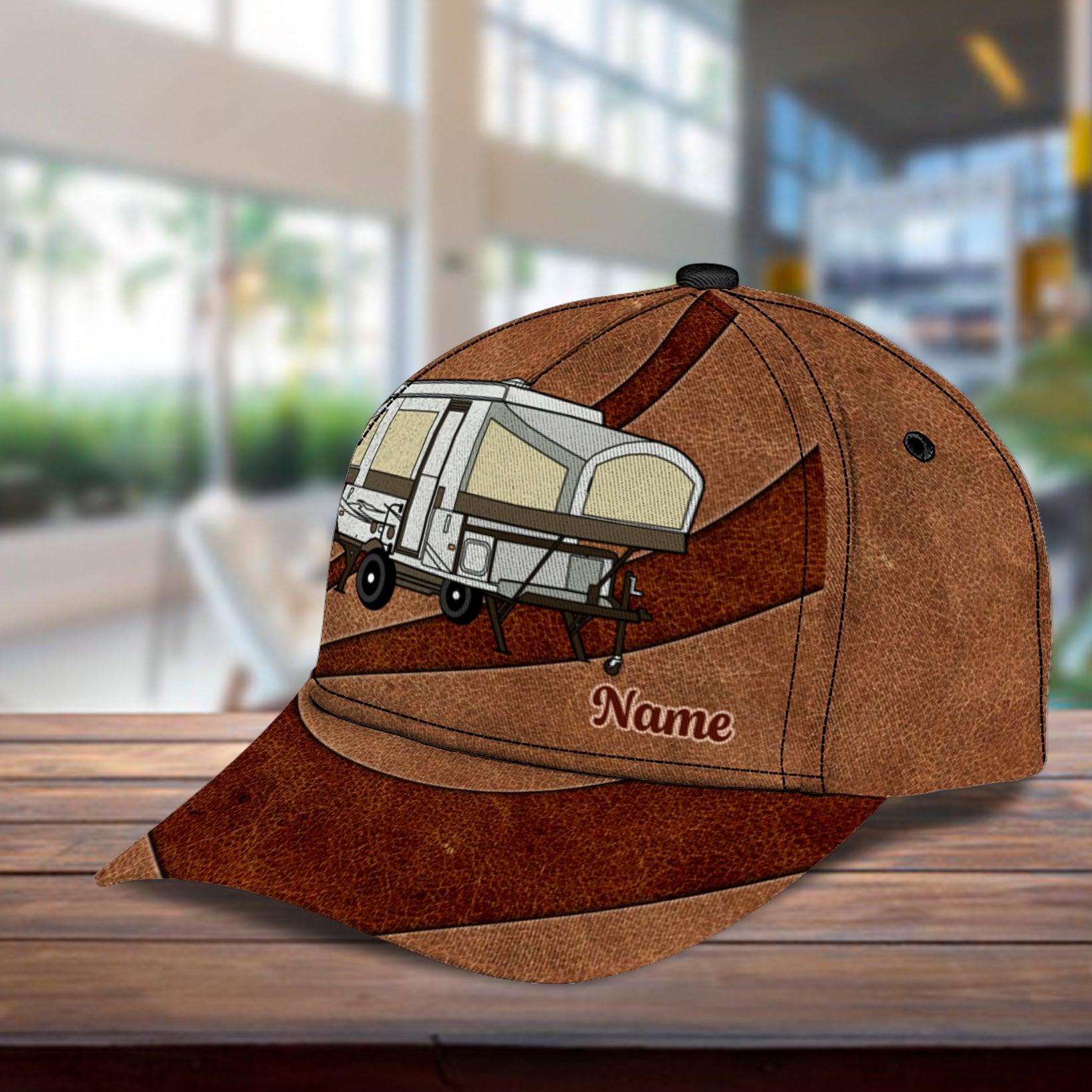 Gift for Father Camping All Brown Personalized Cap, Personalized Gift for Camping Lovers Trucker Hats Custom Hats Gifts For Men & Women