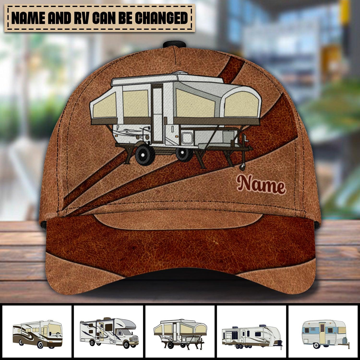 Gift for Father Camping All Brown Personalized Cap, Personalized Gift for Camping Lovers Trucker Hats Custom Hats Gifts For Men & Women