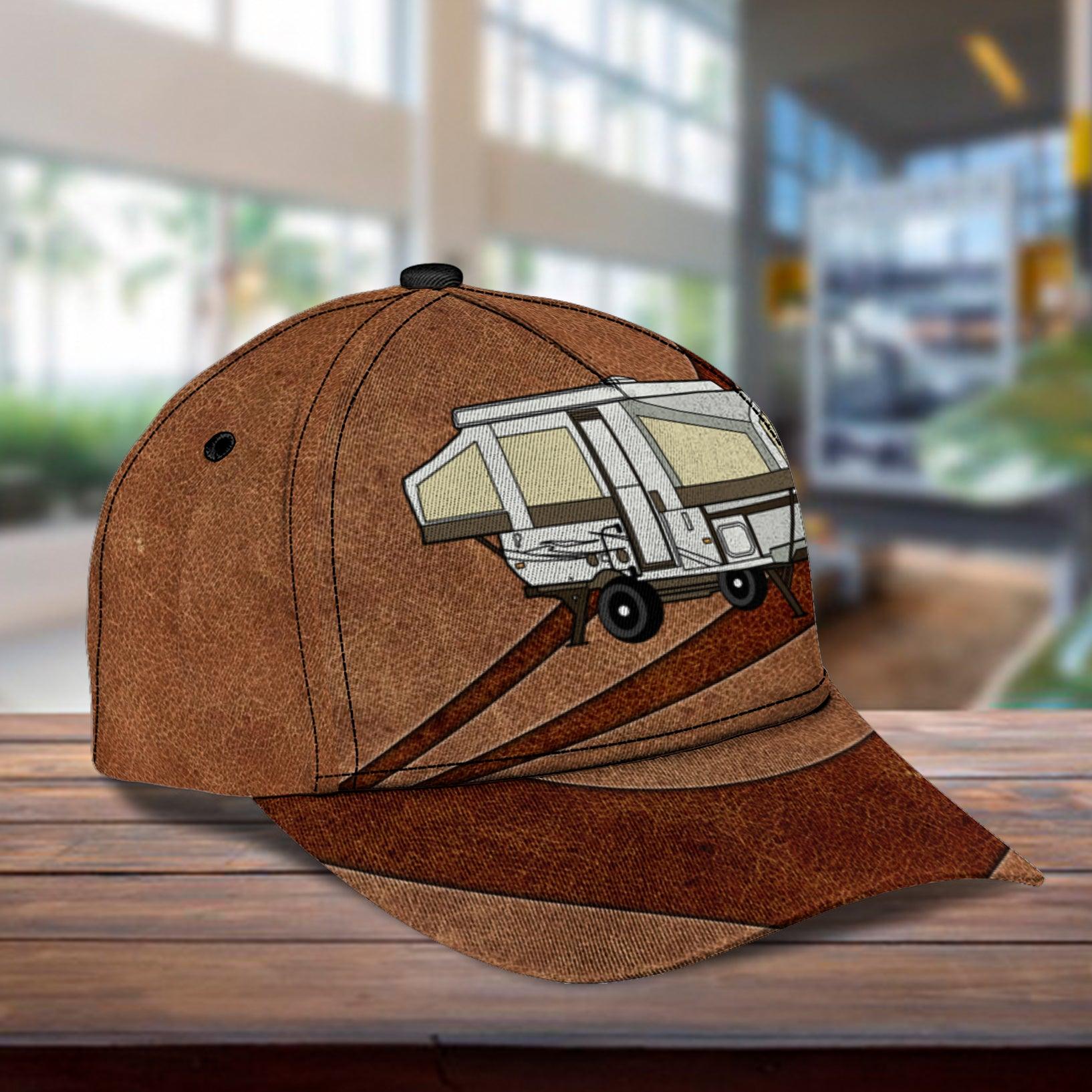 Gift for Father Camping All Brown Personalized Cap, Personalized Gift for Camping Lovers Trucker Hats Custom Hats Gifts For Men & Women