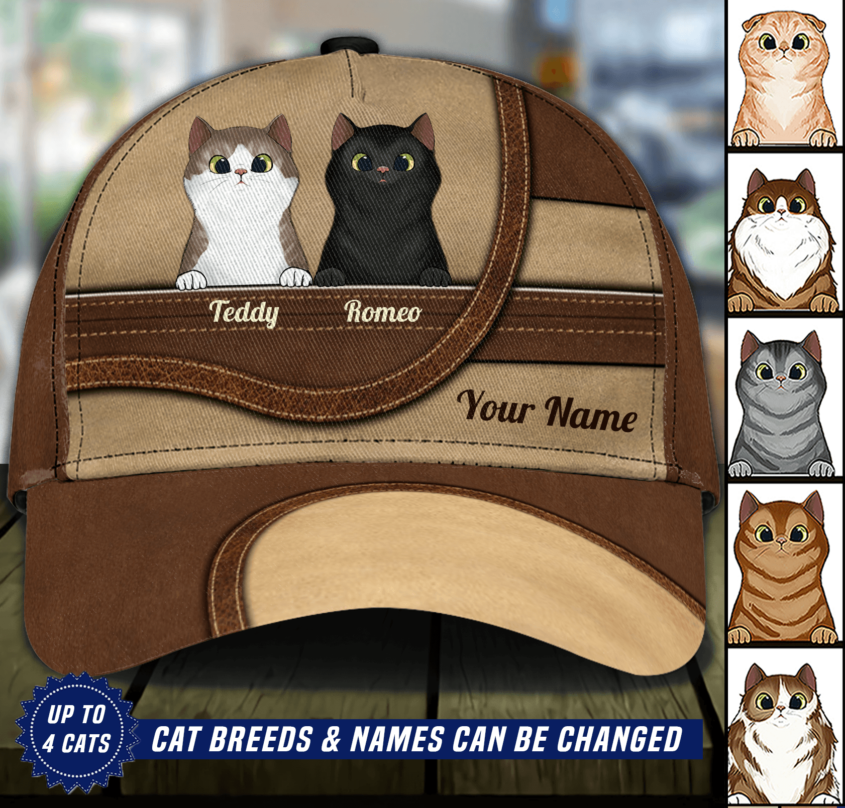 Gift For Father Cat Personalized Classic Cap, Personalized Gift for Cat Lovers, Cat Mom, Cat Dad Trucker Hats Custom Hats Gifts For Men & Women