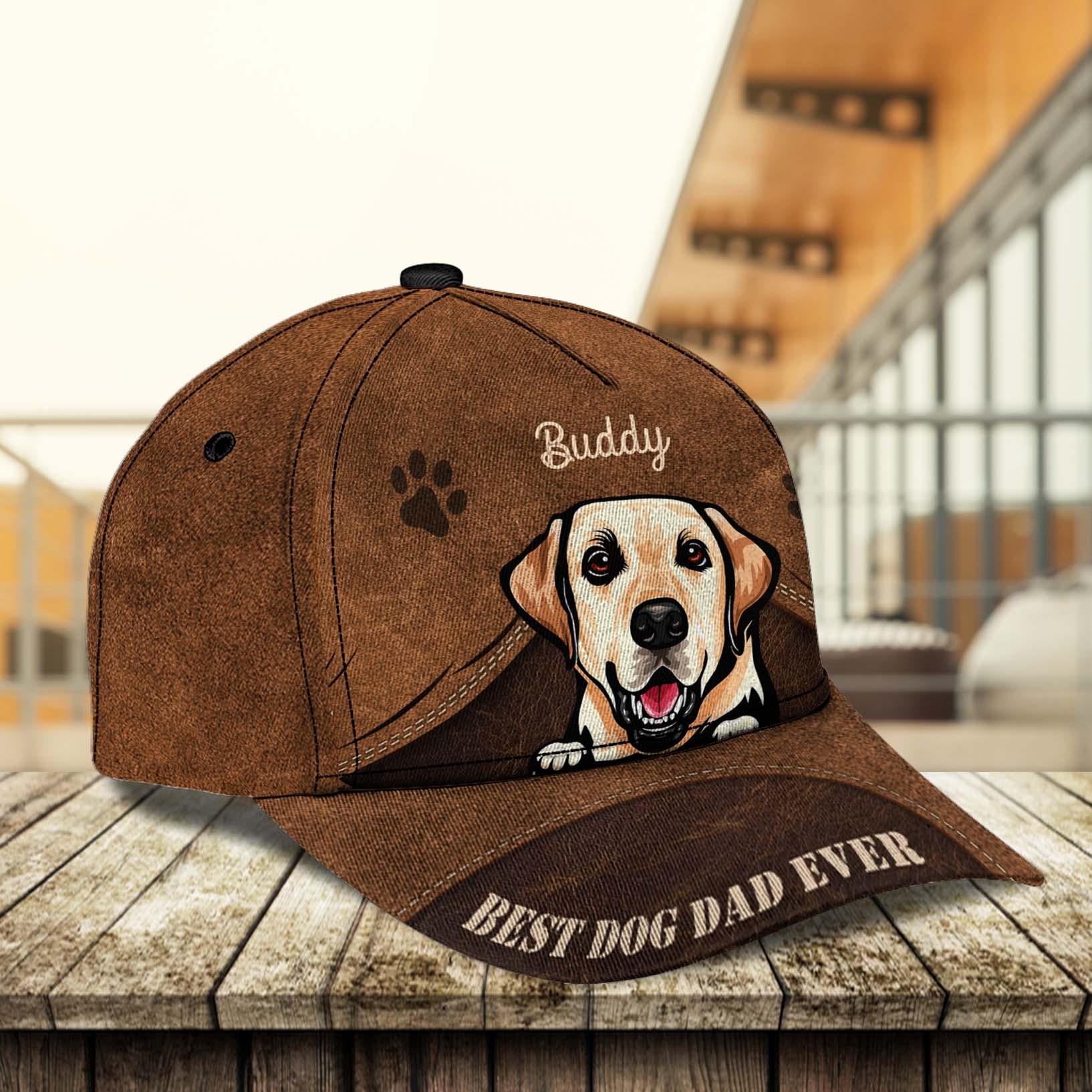 Gift For Father Dog Best Dog Dad Ever Brown Personalized Classic Cap, Personalized Gift for Dog Lovers, Dog Dad, Dog Mom Trucker Hats Custom Hats Gifts For Men & Women