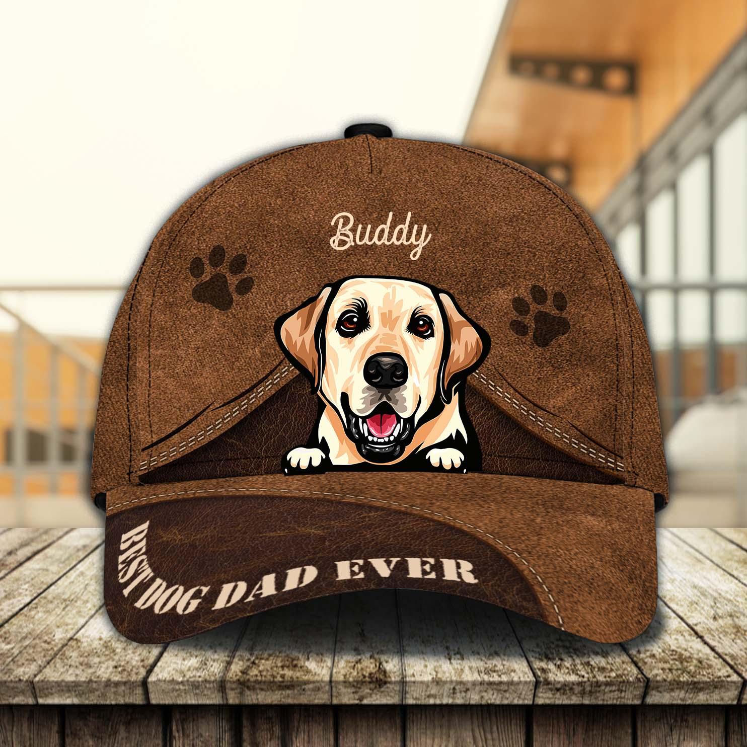 Gift For Father Dog Best Dog Dad Ever Brown Personalized Classic Cap, Personalized Gift for Dog Lovers, Dog Dad, Dog Mom Trucker Hats Custom Hats Gifts For Men & Women