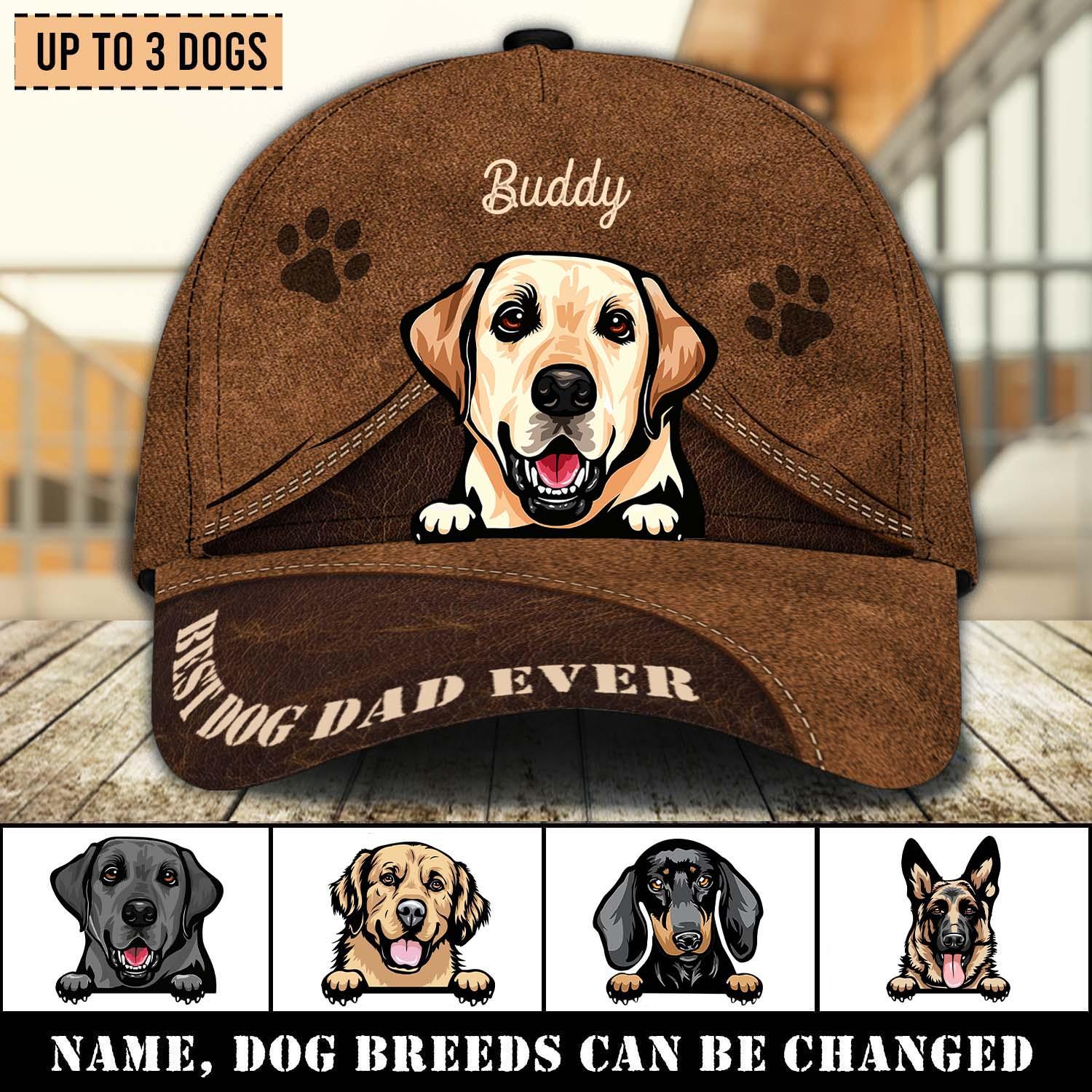 Gift For Father Dog Best Dog Dad Ever Brown Personalized Classic Cap, Personalized Gift for Dog Lovers, Dog Dad, Dog Mom Trucker Hats Custom Hats Gifts For Men & Women