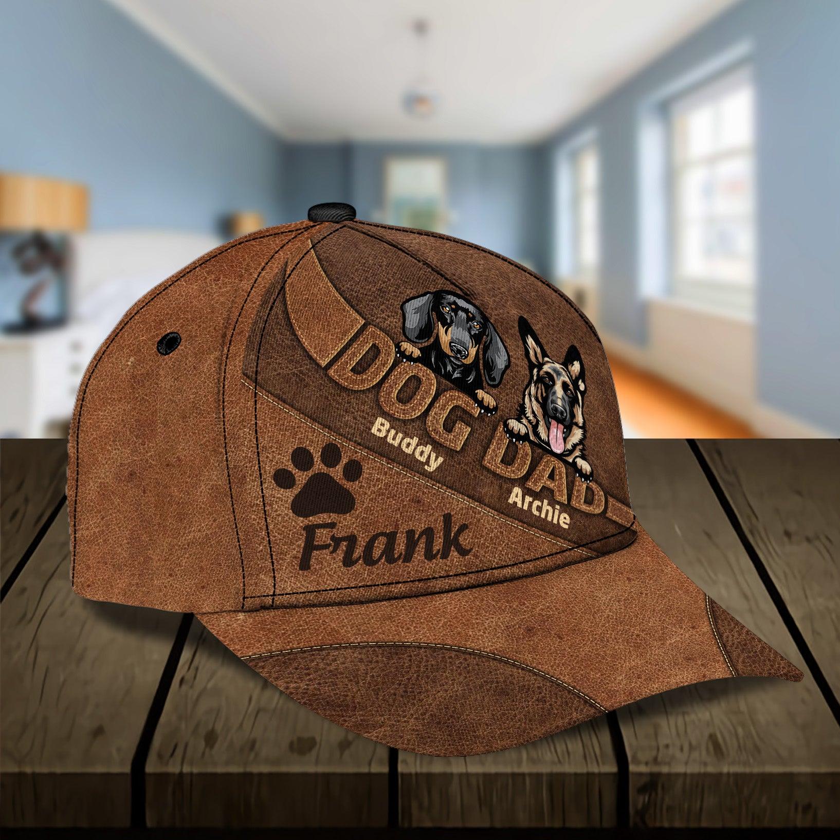 Gift For Father Dog Dad Brown Personalized Classic Cap, Personalized Gift for Dog Lovers, Dog Dad, Dog Mom Trucker Hats Custom Hats Gifts For Men & Women