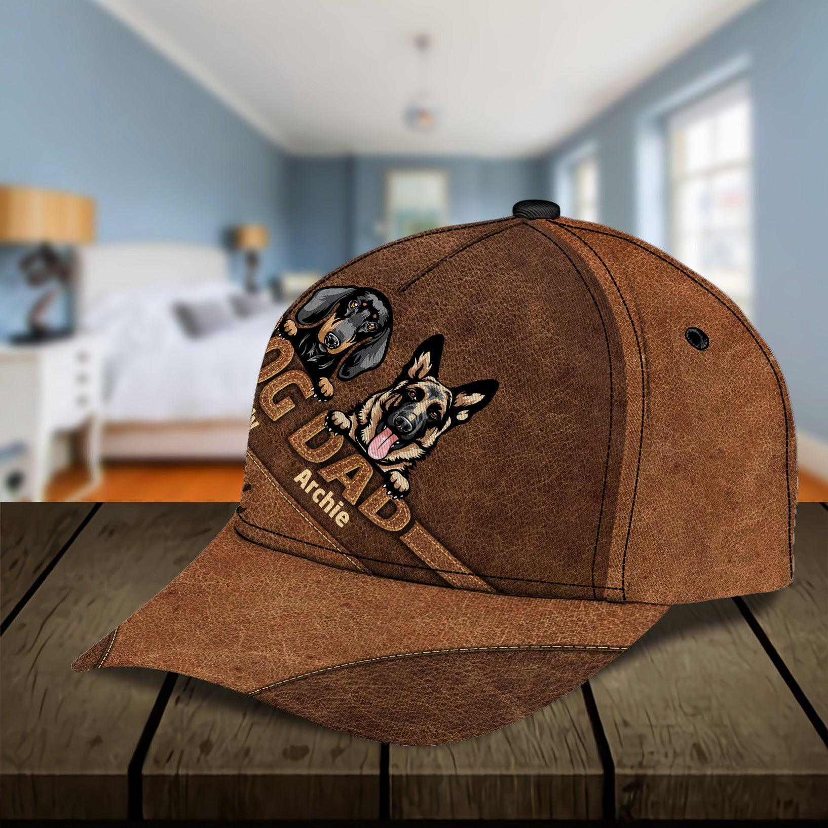 Gift For Father Dog Dad Brown Personalized Classic Cap, Personalized Gift for Dog Lovers, Dog Dad, Dog Mom Trucker Hats Custom Hats Gifts For Men & Women