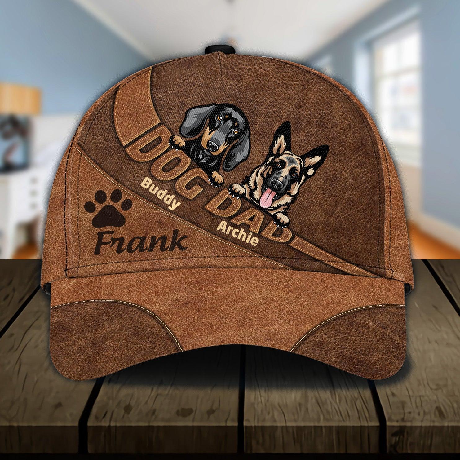 Gift For Father Dog Dad Brown Personalized Classic Cap, Personalized Gift for Dog Lovers, Dog Dad, Dog Mom Trucker Hats Custom Hats Gifts For Men & Women