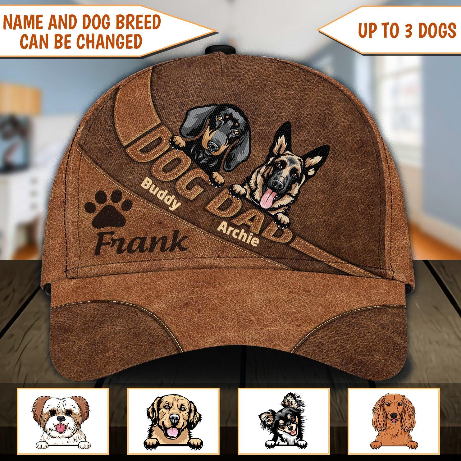 Gift For Father Dog Dad Brown Personalized Classic Cap, Personalized Gift for Dog Lovers, Dog Dad, Dog Mom Trucker Hats Custom Hats Gifts For Men & Women