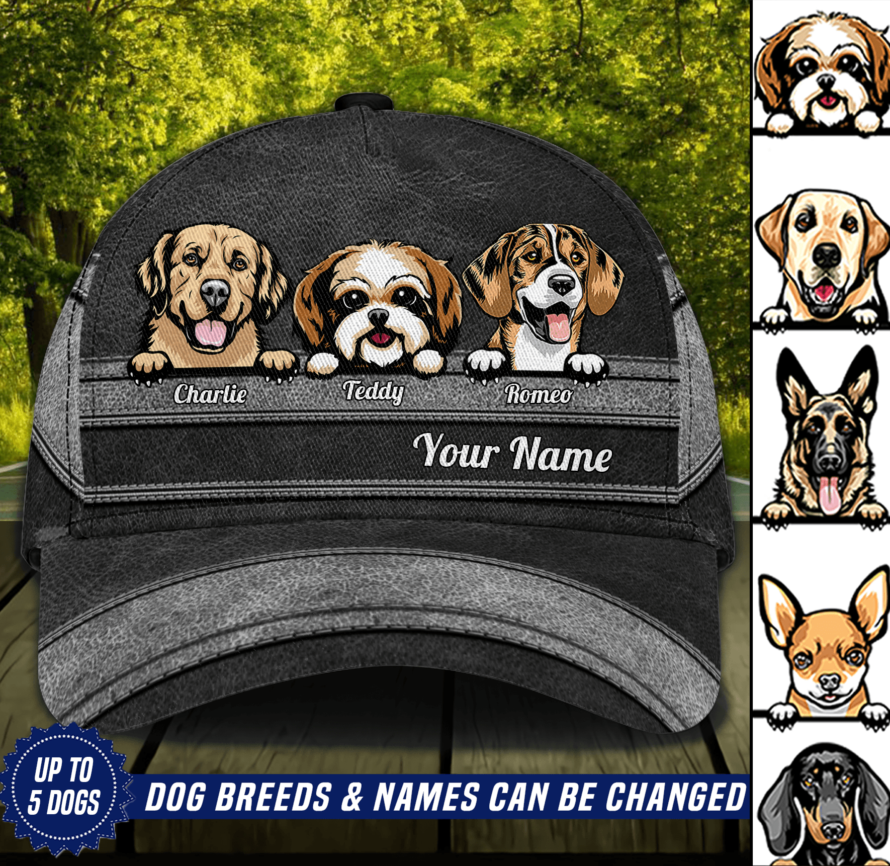 Gift For Father Dog Dark Gray Personalized Classic Cap, Personalized Gift for Dog Lovers, Dog Dad, Dog Mom Trucker Hats Custom Hats Gifts For Men & Women