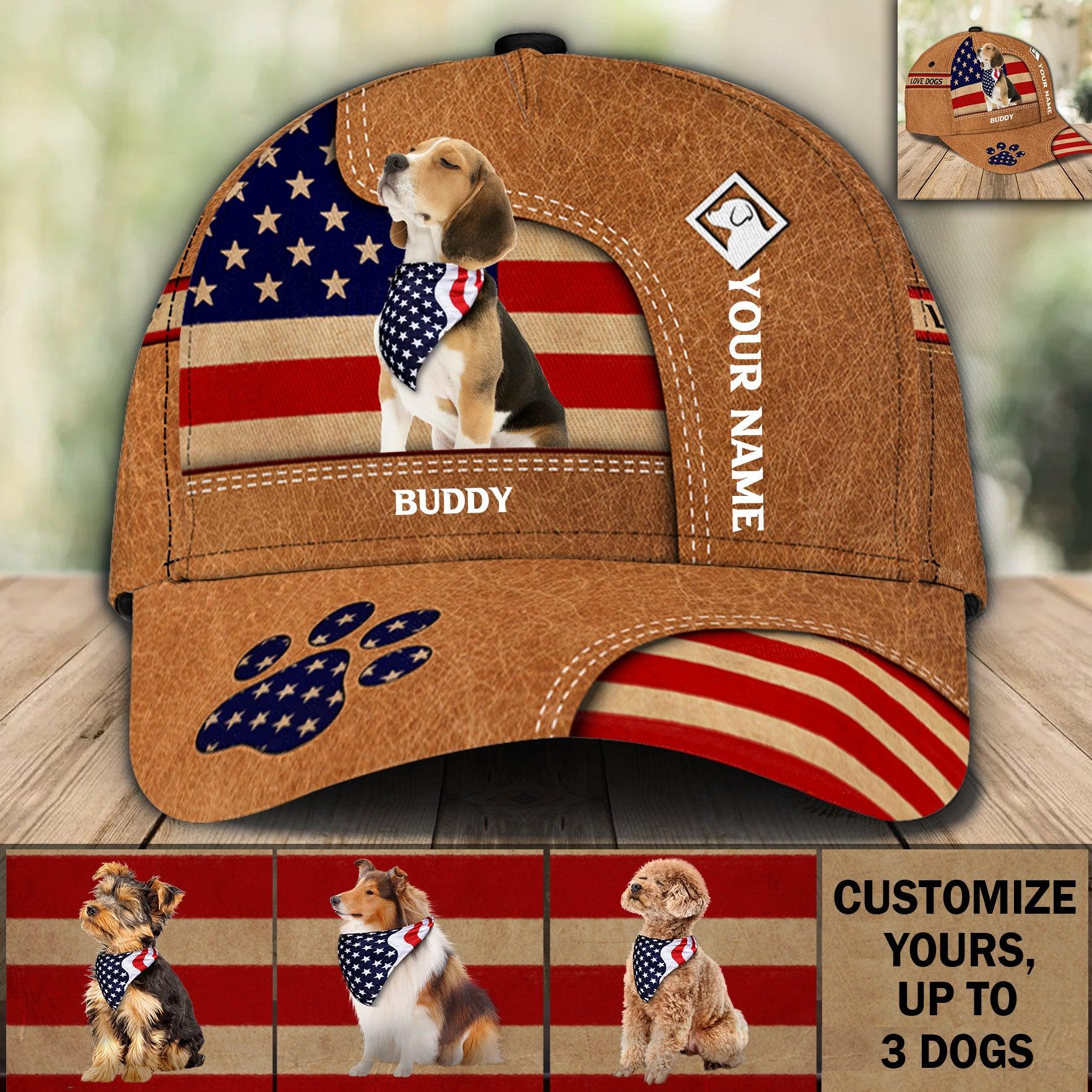 Gift for Father Lovely Dogs With USA Flag Personalized Classic Cap, Personalized Gift for Dog Lovers, Dog Dad, Dog Mom Trucker Hats Custom Hats Gifts For Men & Women