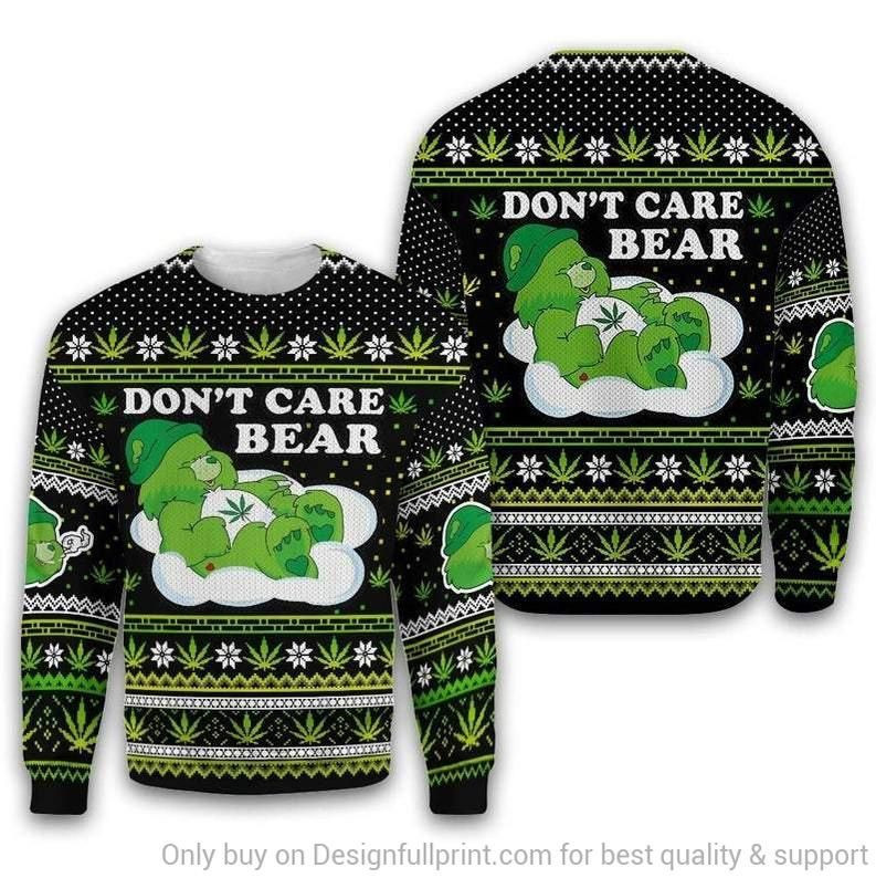 Gift For Hippie Stoner Care Bear Ugly Christmas Sweater Adult 3D Funny Matching for family