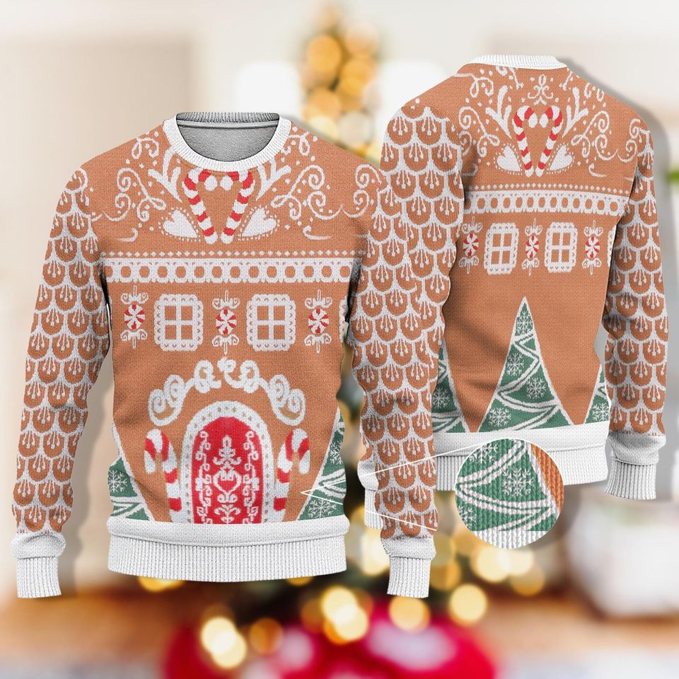 Gingerbread House Ugly Christmas Sweater - Cookie Decor Design