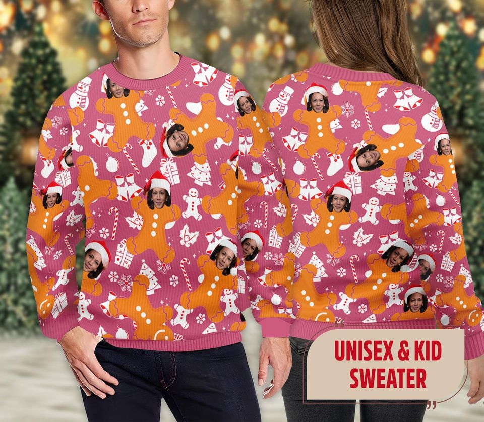 Gingerbread Kamala Face Christmas Ugly Sweater, Santa Harris 202