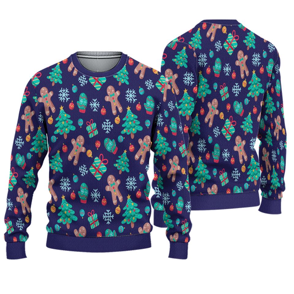 Gingerbread Man Gift And Christmas Tree Ugly Sweater, Christmas Sweater
