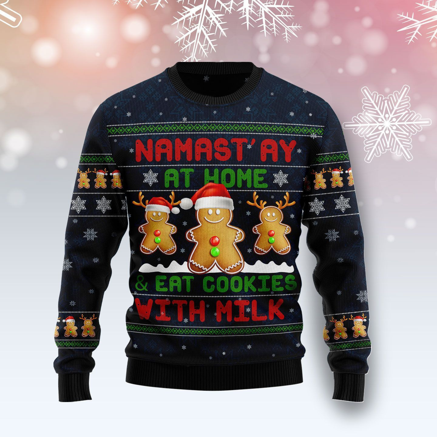 Gingerbread Namast?Ay Ugly Christmas Sweater Adult 3D Funny Matching for family