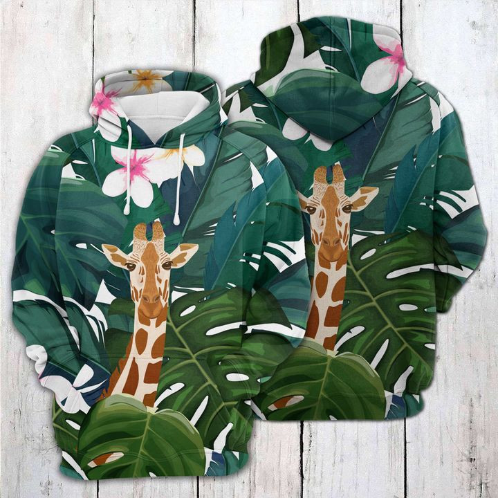 Giraffe And Hibiscus Flower 3D All Over Print Hoodie, Zip Hoodie