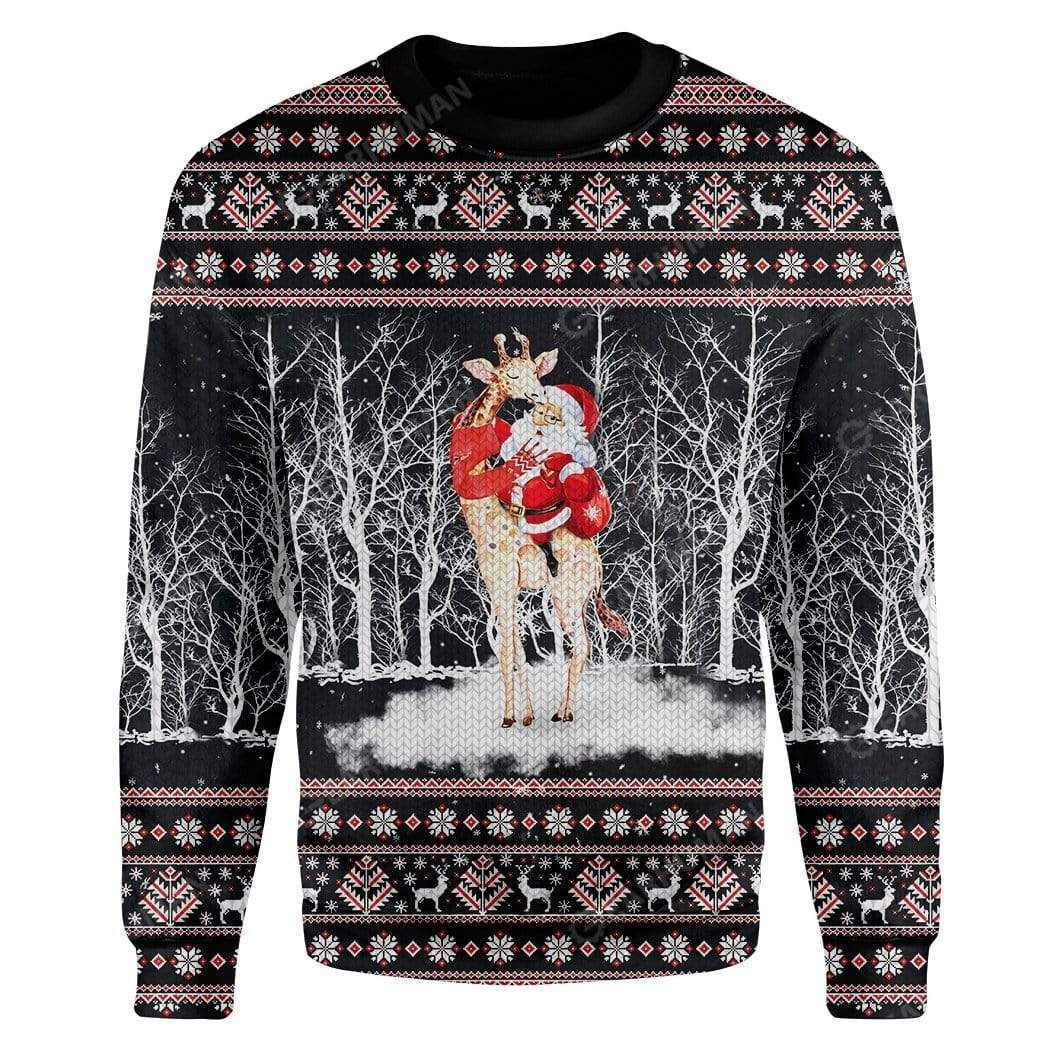 Giraffe And Santa Ugly Christmas Sweater Adult 3D Funny Matching for family