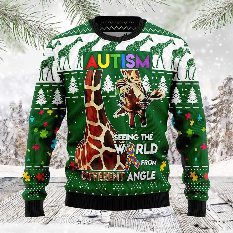 Giraffe Autism Ugly Christmas Sweater Adult 3D Funny Matching for family